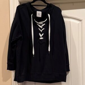 Black Lace-Up Crew Neck Sweater